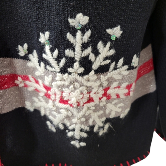 Vintage Dress Barn Ugly Christmas Sweater Snowflake Pearl Rhinestone Plus - Picture 7 of 14